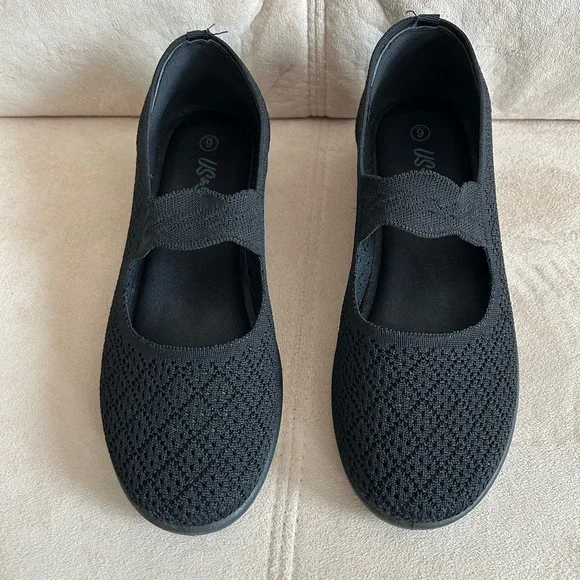 NEW Mary Jane Black Knit Woven Stylish, Comfort Platform Slip-on | Foam Insole - Picture 2 of 12